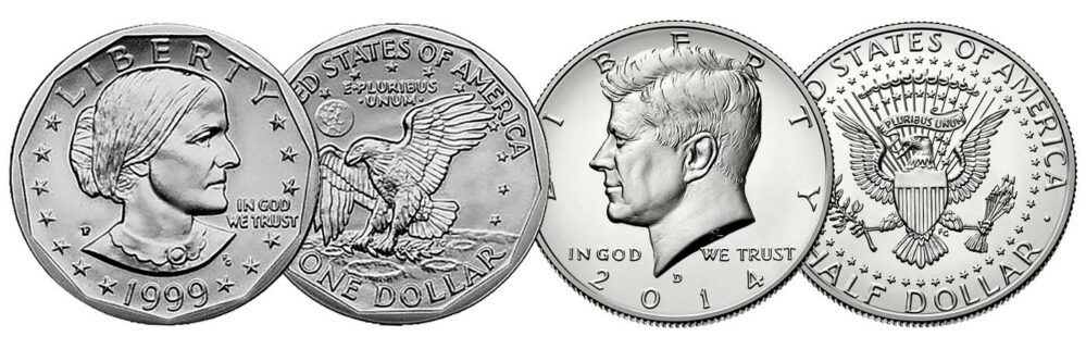 1999 Susan B. Anthony Dollar, 2014 Kennedy Half-Dollar