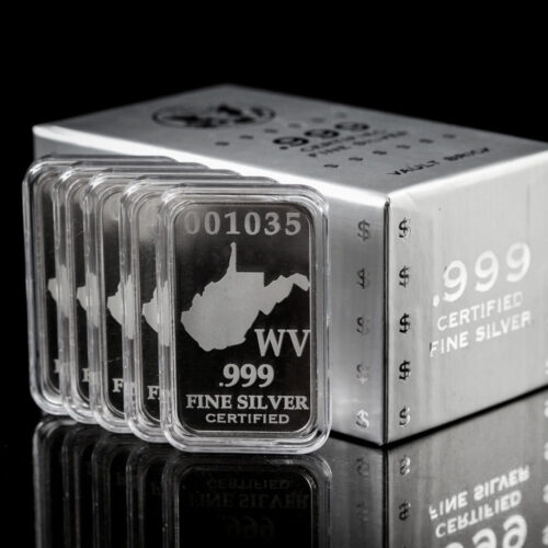 5 State Silver Bars with a Vault Brick Box, .999 Fine Silver