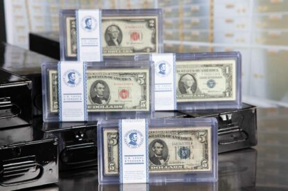 Multiple Sets of Blue and Red Seal Collections, "U.S. Legal Tender" - Lincoln Treasury, Sitting on metal vault boxes