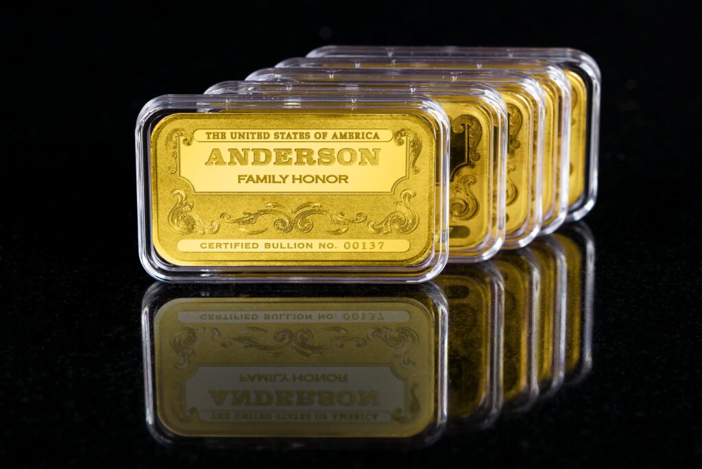 'Personalized Name' Family Honor Gold-Plated Silver Bars, Certified 24K Gold-Plated .999 Fine Silver Bullion