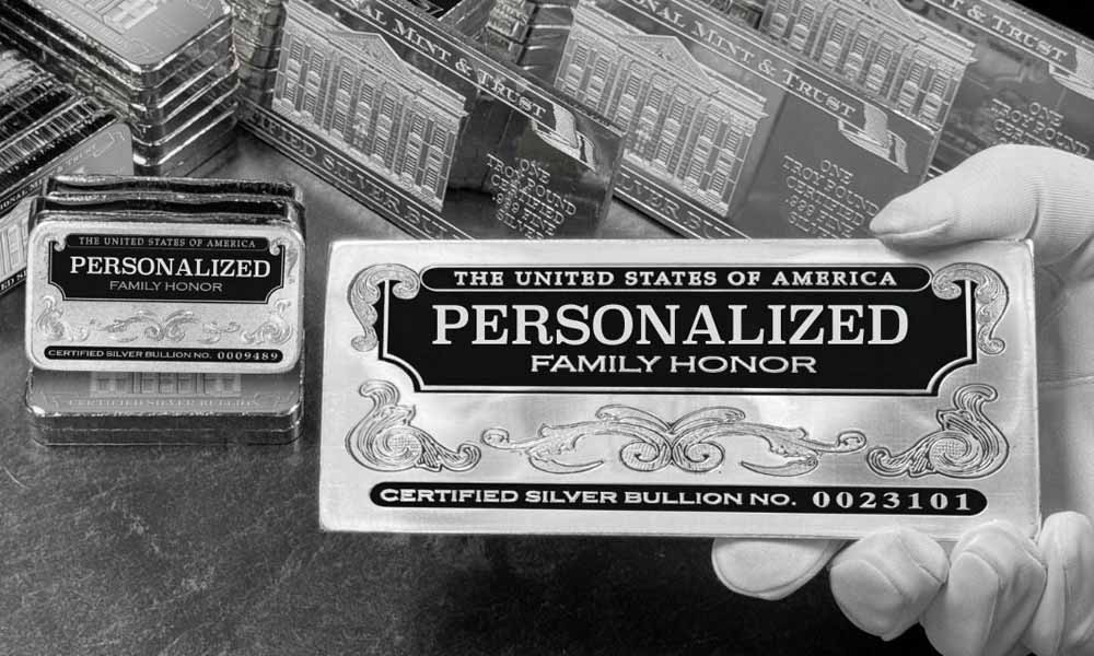 5oz and 12oz Jumbo 'Personalized Name' Family Honor Silver Bars, Certified Silver Bullion