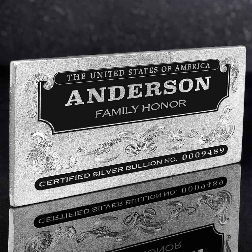 12oz Jumbo 'Personalized Name' Family Honor Silver Bars, Certified Silver Bullion