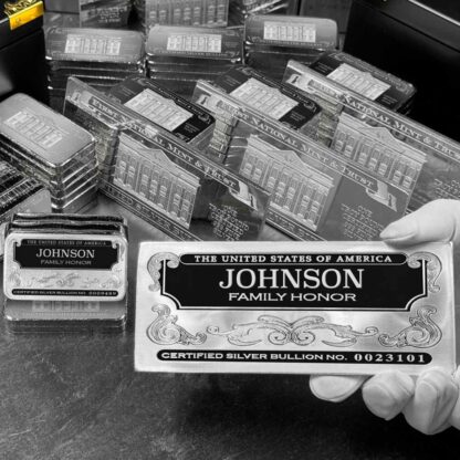 5oz and 12oz Jumbo 'Personalized Name' Family Honor Silver Bars, Certified Silver Bullion