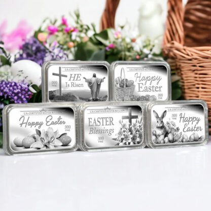 Full Easter Silver Bar Set of 5, US Certified Silver Bullion, .999 Fine