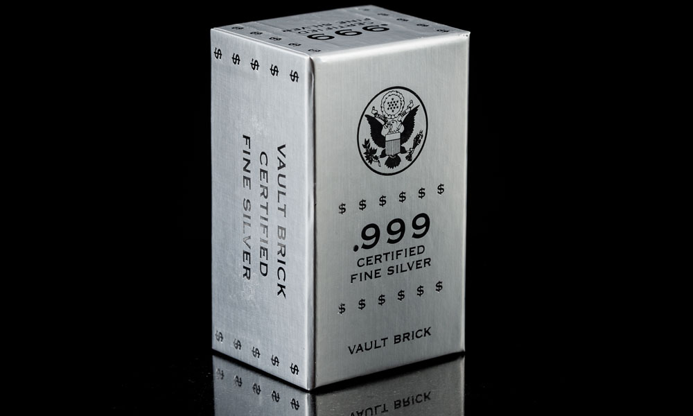 Vault Brick Box - Upright View, "Contains .999 Fine Silver"