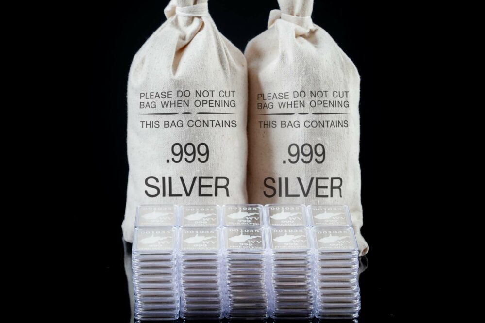 Two Vault Bags with 50 State Silver Bars each, .999 Fine Silver