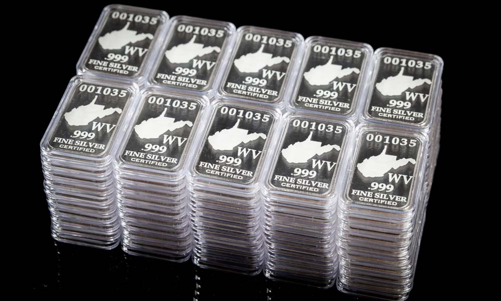 100 State Silver Bars in Stacks, .999 Fine Silver