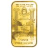 Angelus Praesidium Ingot Bar; Grecian Columns flanking an Angel's face and a crucifix with wings, Back view, .999 Fine Silver, 24K Gold Plated