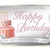 Birthday Silver Bar, Tower Birthday Cake with 'In Celebration' and 'Happy Birthday' in Color; U.S. Certified Silver Bullion, .999 Fine