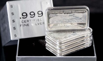 'Customized' City Silver Bars, Stack of 5 in Vault Brick Box, .999 Fine Silver