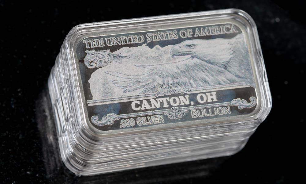 'Customized' City Silver Bars - Top View, Stack of 5 Bars, .999 Fine Silver
