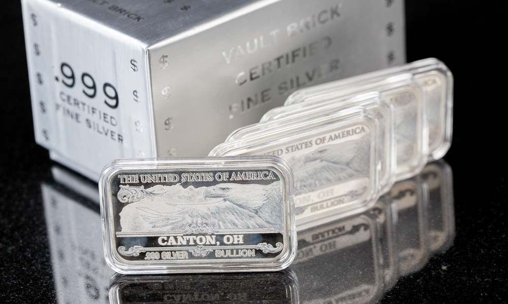 'Customized' City Silver Bars, Stack of 5 Bars, .999 Fine Silver