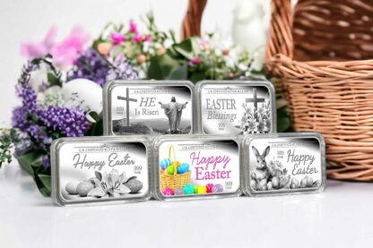 Full Easter Silver Bar Set of 5, US Certified Silver Bullion, .999 Fine