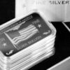 Personalized Memorial Bar; American Flag flying on a flagpole - Back View, .999 Fine Silver Bullion