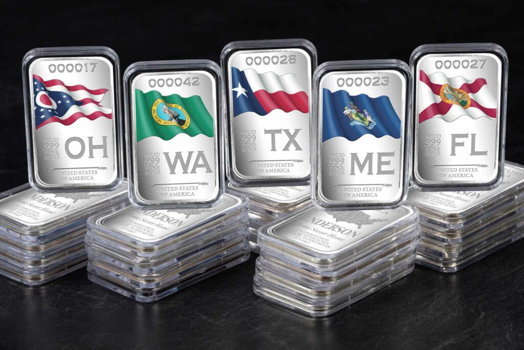 State Flag Silver Bars - Stack Set (OH, WA, TX, ME, FL)
