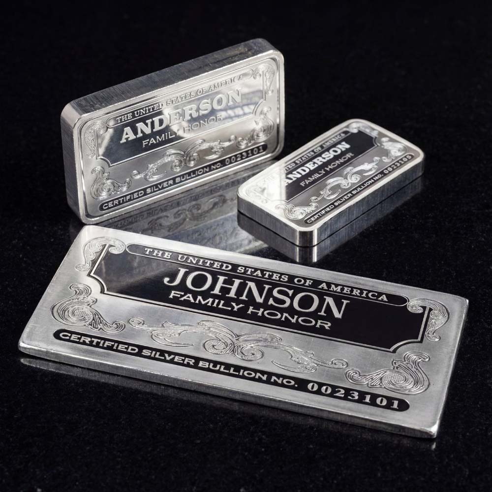 Exclusive product, Personalized Mega Silver Bar (5 Troy Ounces) and Personalized Jumbo Silver Bars (Full Troy Pound), Certified .999 Fine Silver, Minted and Made in USA