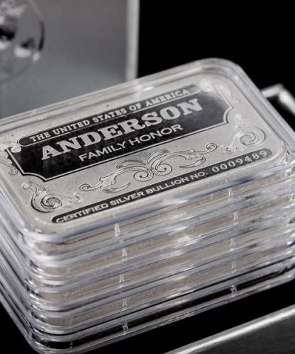 'Personalized Name' Family Honor Silver Bars, Stack of 5, Certified Silver Bullion